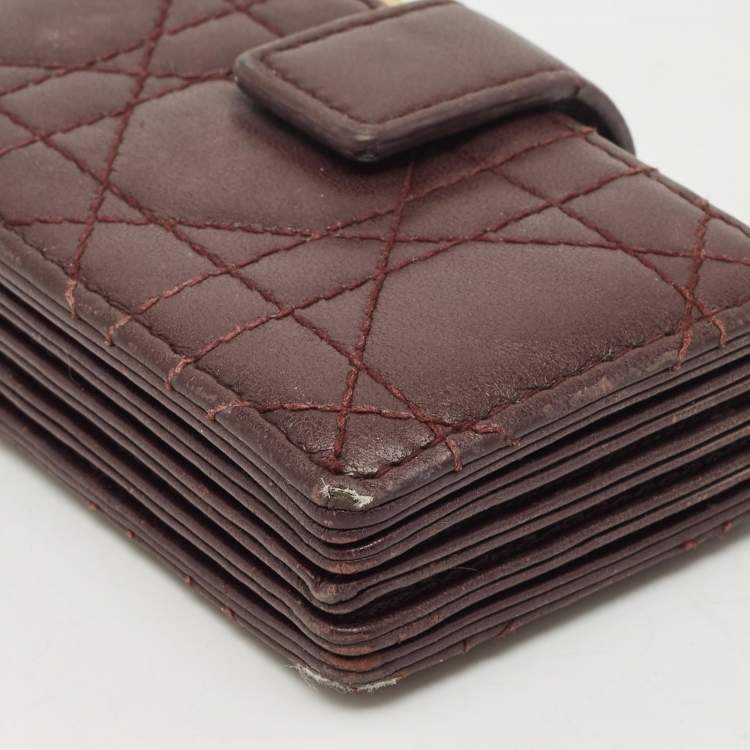 Pre Owned Dior Burgundy Cannage Leather Lady Dior 5 Gusset Card Case