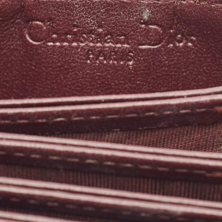 Pre Owned Dior Burgundy Cannage Leather Lady Dior 5 Gusset Card Case