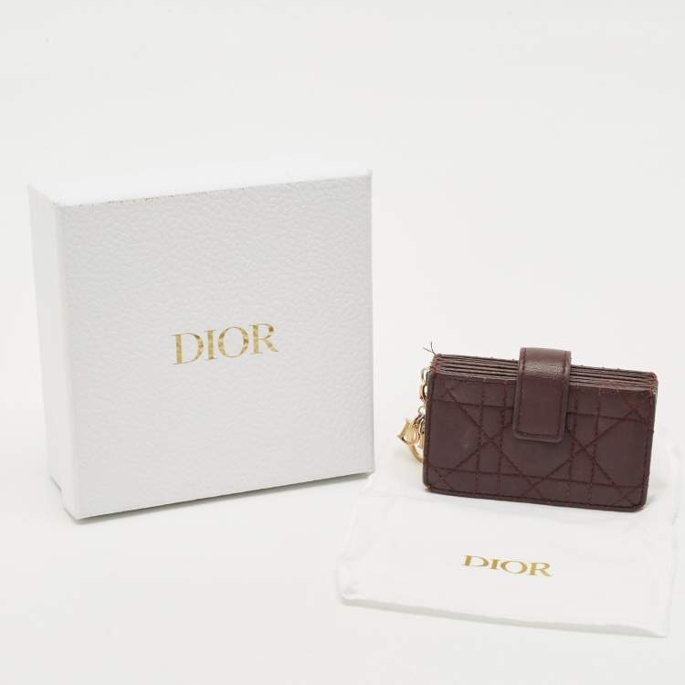 Pre Owned Dior Burgundy Cannage Leather Lady Dior 5 Gusset Card Case