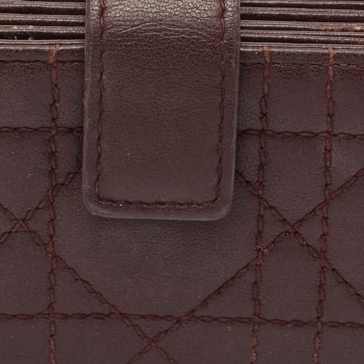 Pre Owned Dior Burgundy Cannage Leather Lady Dior 5 Gusset Card Case