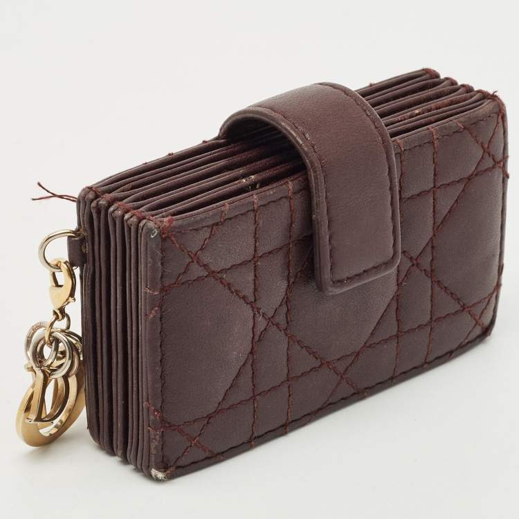 Pre Owned Dior Burgundy Cannage Leather Lady Dior 5 Gusset Card Case