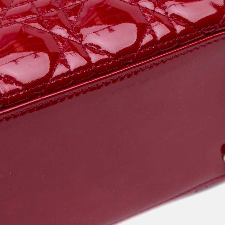 Pre Owned Dior Red Medium Patent Cannage Lady Dior