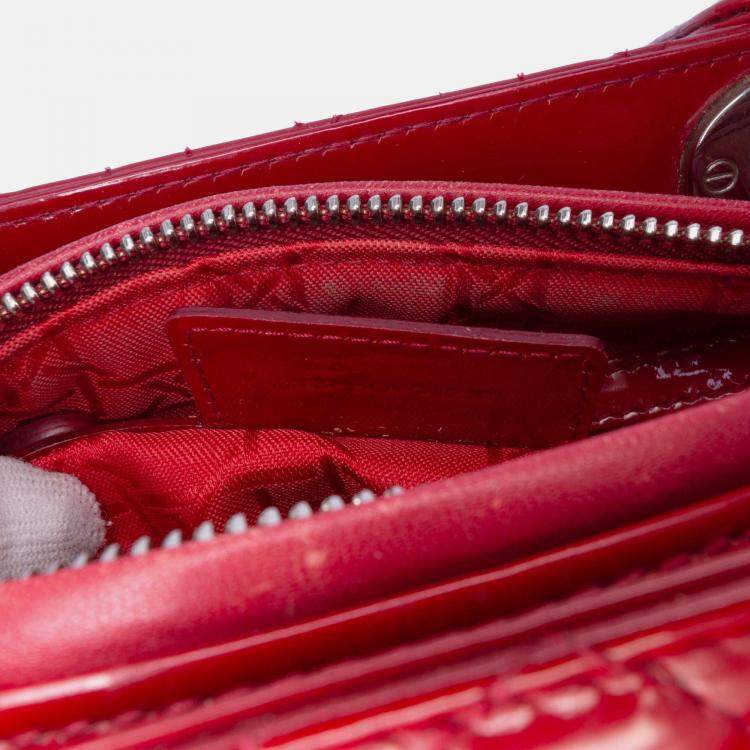 Pre Owned Dior Red Medium Patent Cannage Lady Dior