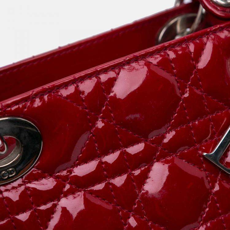 Pre Owned Dior Red Medium Patent Cannage Lady Dior