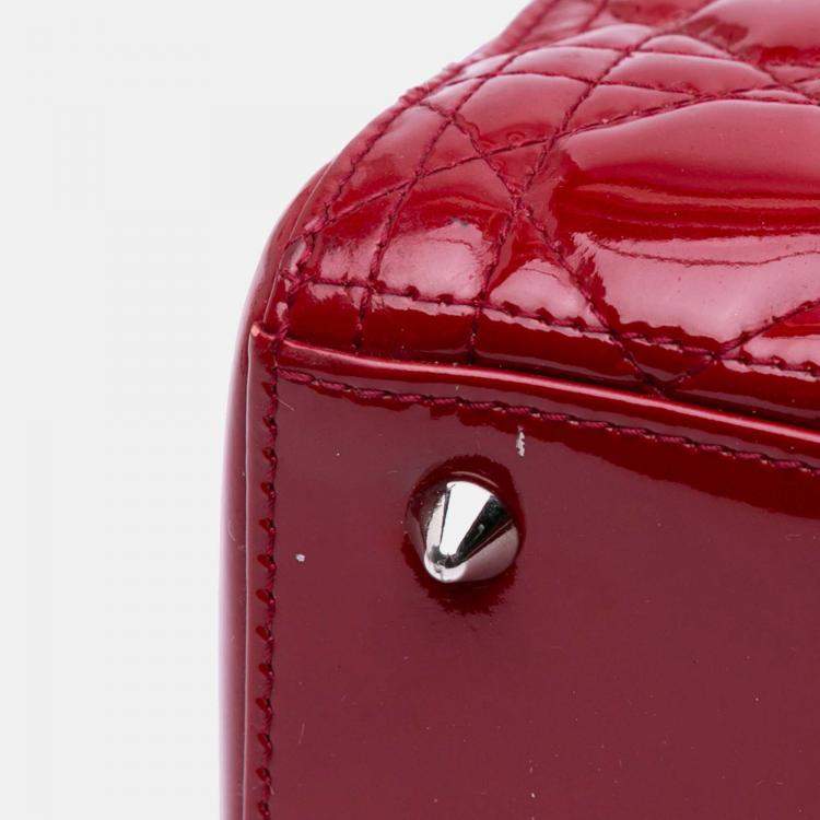 Pre Owned Dior Red Medium Patent Cannage Lady Dior