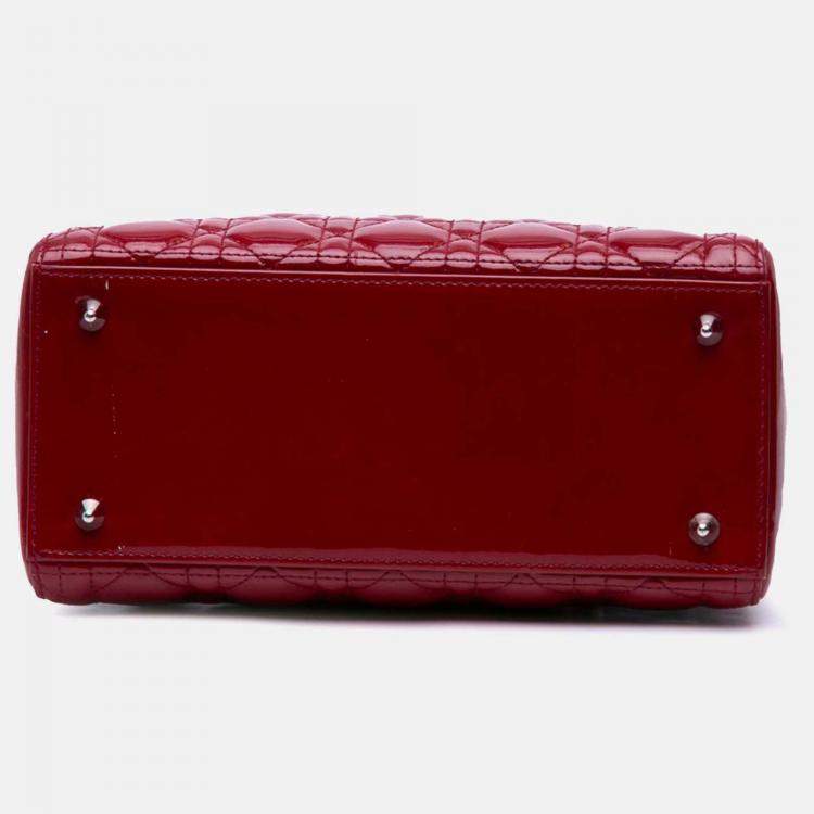 Pre Owned Dior Red Medium Patent Cannage Lady Dior