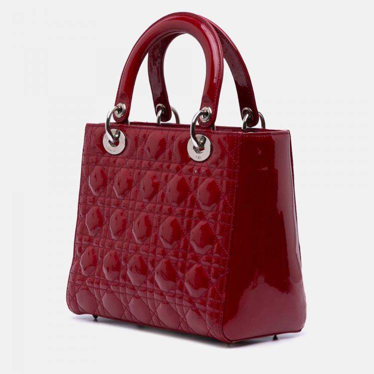 Pre Owned Dior Red Medium Patent Cannage Lady Dior