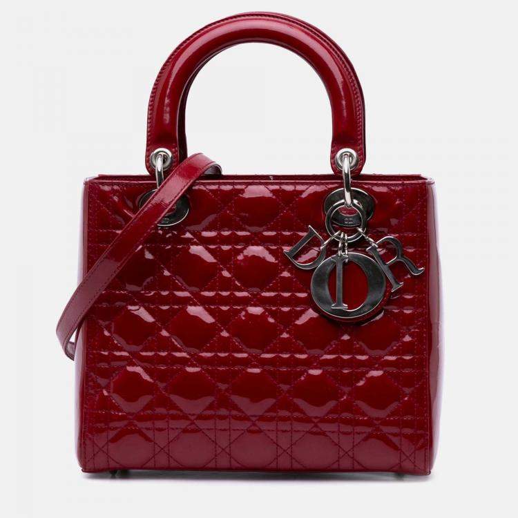 Pre Owned Dior Red Medium Patent Cannage Lady Dior