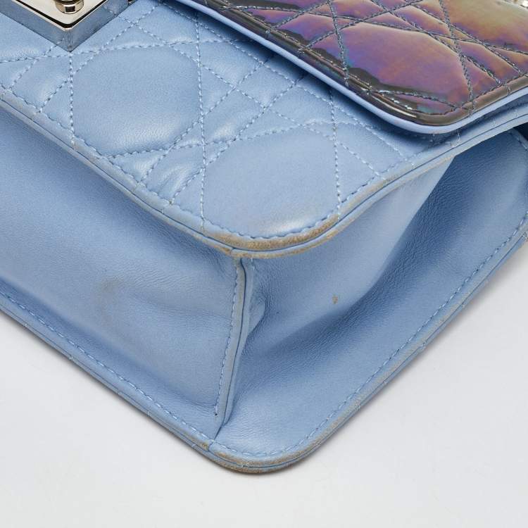 مملوكة مسبقًا Dior Blue Iridescent Cannage Patent and Leather Miss Dior Promenade Bag