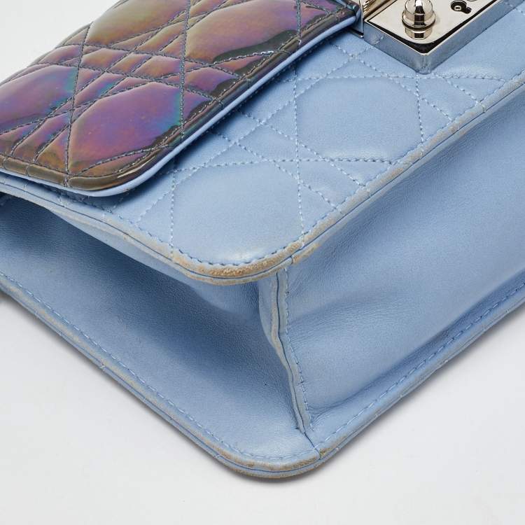 مملوكة مسبقًا Dior Blue Iridescent Cannage Patent and Leather Miss Dior Promenade Bag