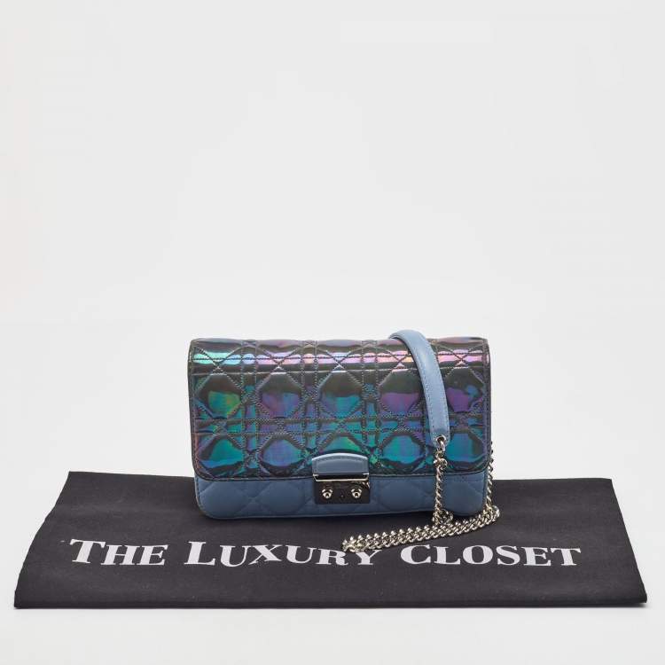 مملوكة مسبقًا Dior Blue Iridescent Cannage Patent and Leather Miss Dior Promenade Bag