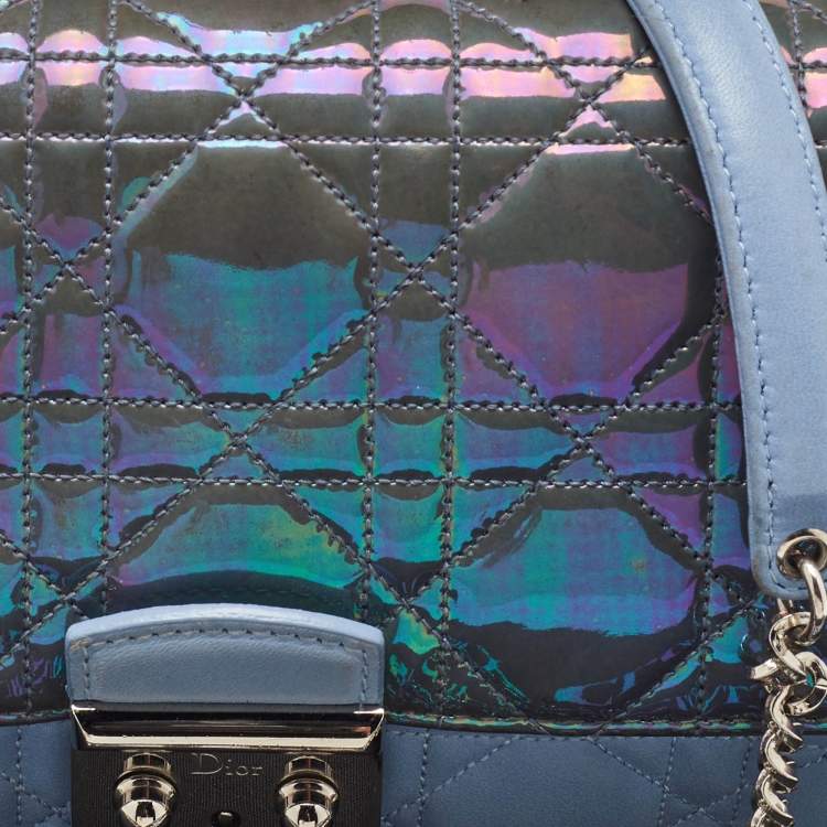 مملوكة مسبقًا Dior Blue Iridescent Cannage Patent and Leather Miss Dior Promenade Bag