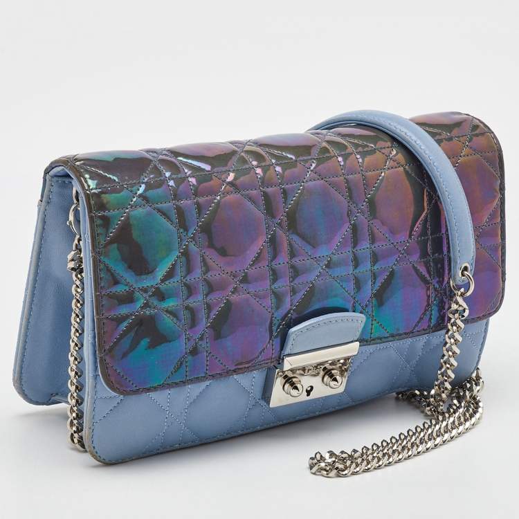 مملوكة مسبقًا Dior Blue Iridescent Cannage Patent and Leather Miss Dior Promenade Bag