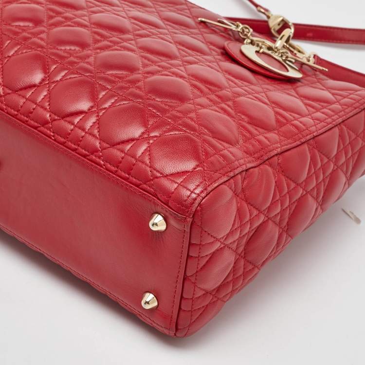 Pre Owned Dior Red Cannage Leather Large Lady Dior Tote