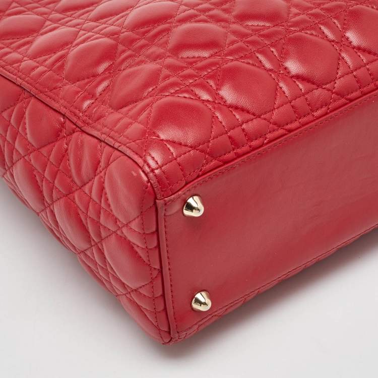 Pre Owned Dior Red Cannage Leather Large Lady Dior Tote