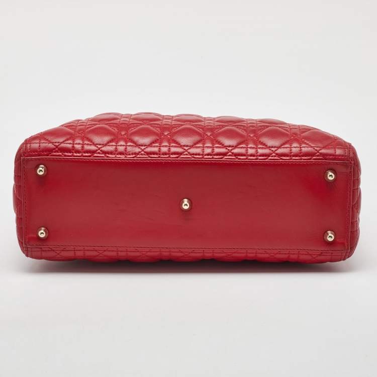 Pre Owned Dior Red Cannage Leather Large Lady Dior Tote
