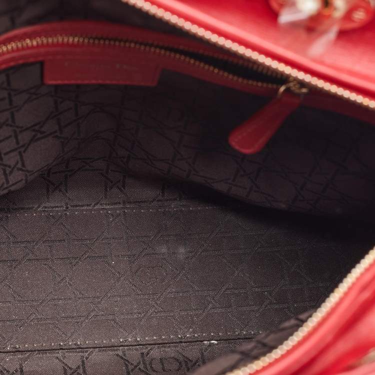 Pre Owned Dior Red Cannage Leather Large Lady Dior Tote
