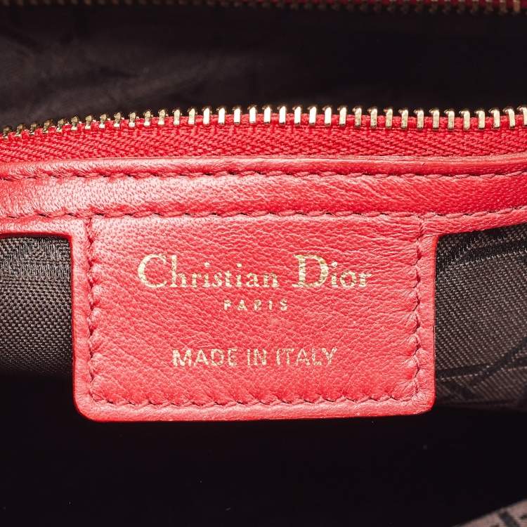Pre Owned Dior Red Cannage Leather Large Lady Dior Tote