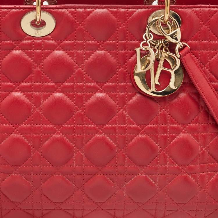 Pre Owned Dior Red Cannage Leather Large Lady Dior Tote