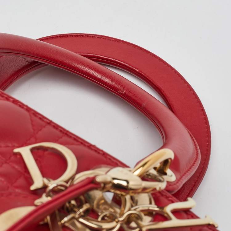 Pre Owned Dior Red Cannage Leather Large Lady Dior Tote