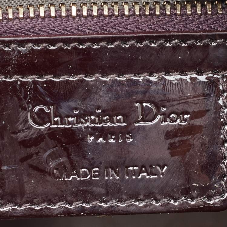 Pre Owned Dior Dark Cherry Cannage Patent Leather Medium Lady Dior Tote  