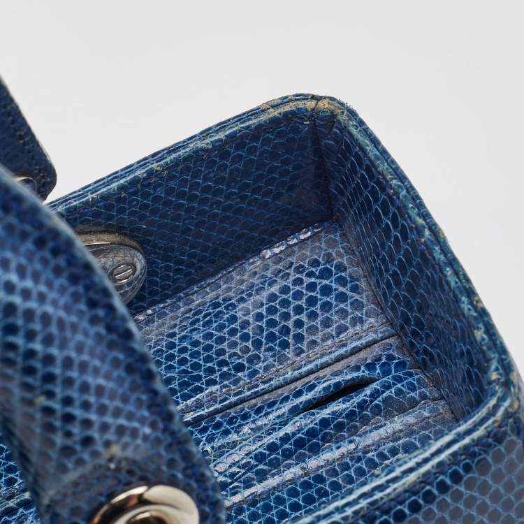 Pre Owned Dior Blue Lizard Leather Medium Lady Dior Tote