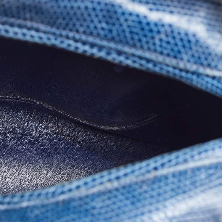 Pre Owned Dior Blue Lizard Leather Medium Lady Dior Tote