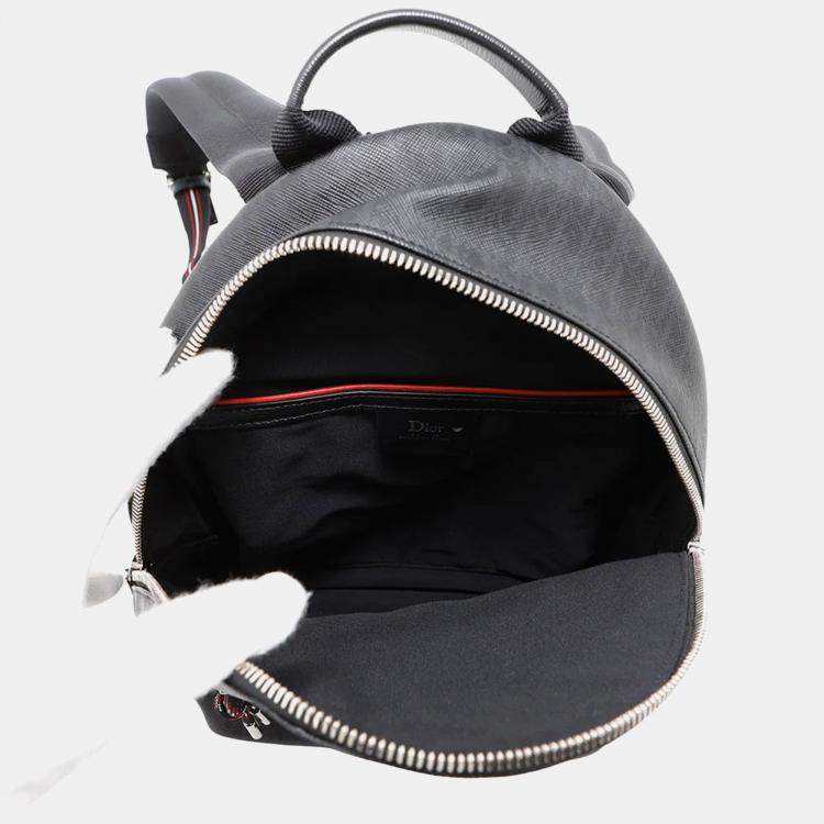 Pre Owned Dior Logo Black Leather Backpack