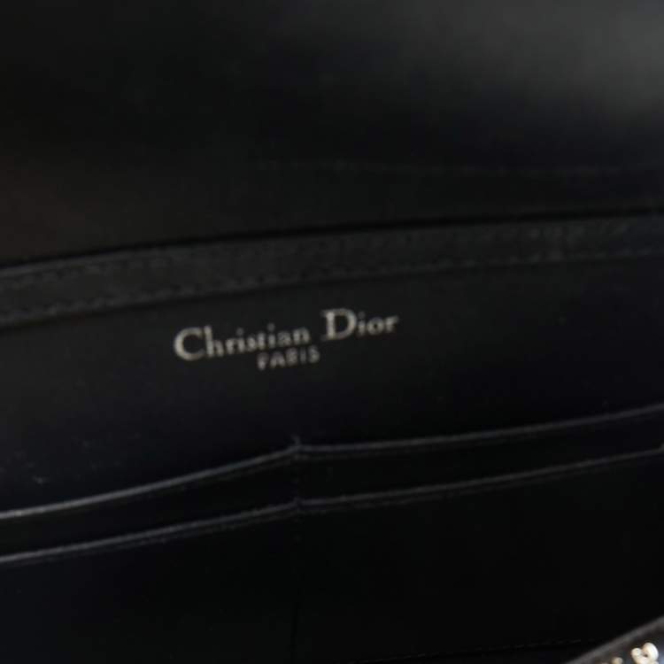 Pre Owned Dior Silver Microcannage Patent Leather Diorama Wallet on Chain