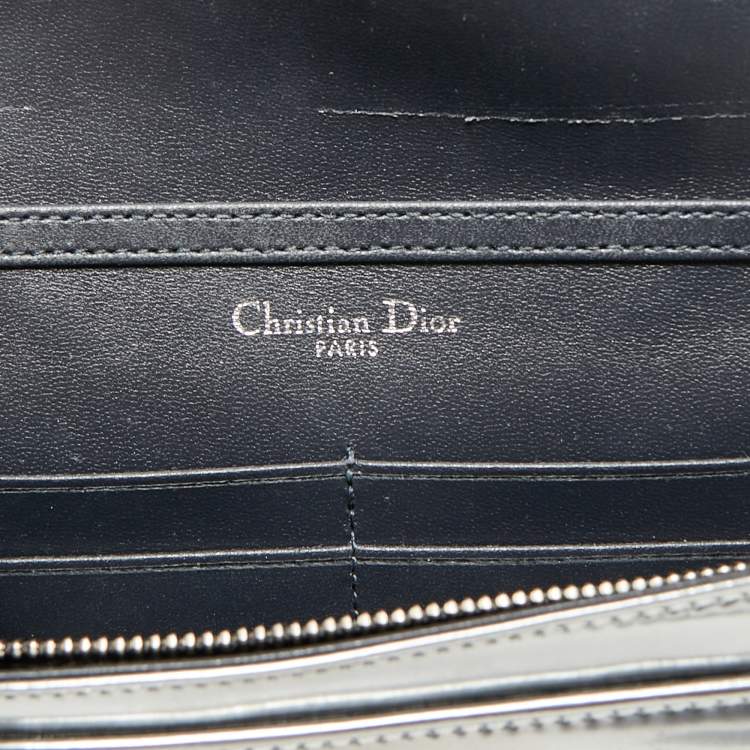 Pre Owned Dior Silver Microcannage Patent Leather Diorama Wallet on Chain