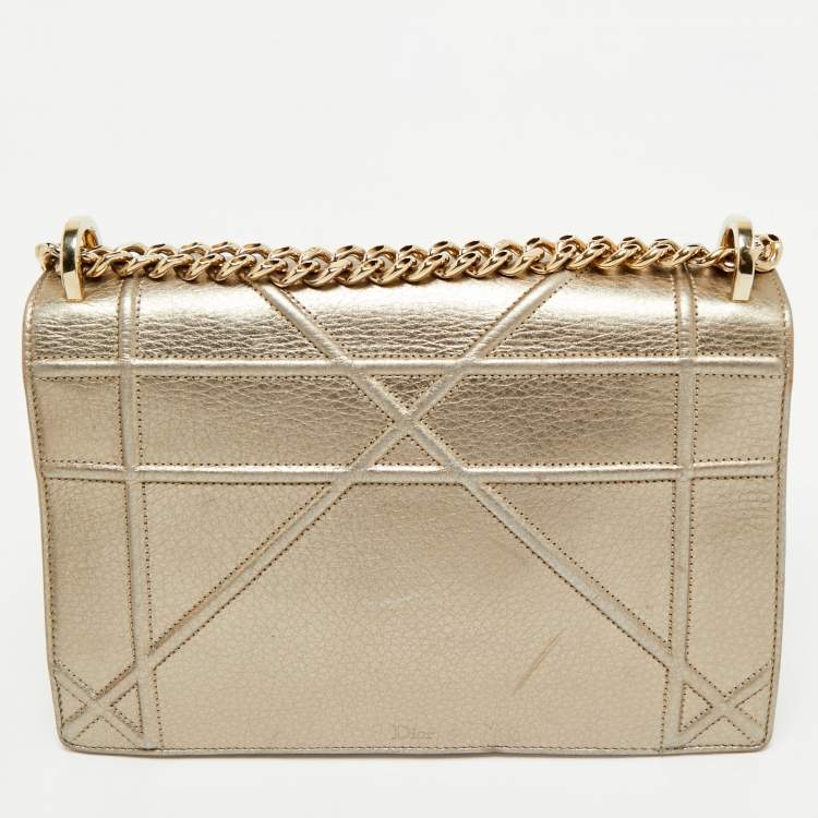 Pre Owned Dior Gold Leather Medium Diorama Shoulder Bag