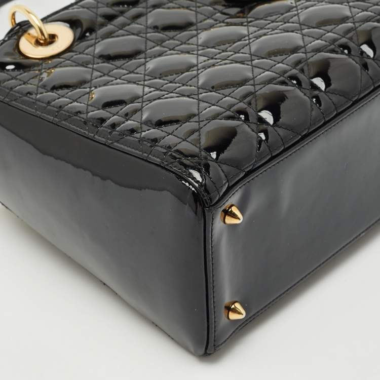 Pre Owned Dior Black Cannage Patent Leather Medium Lady Dior Tote