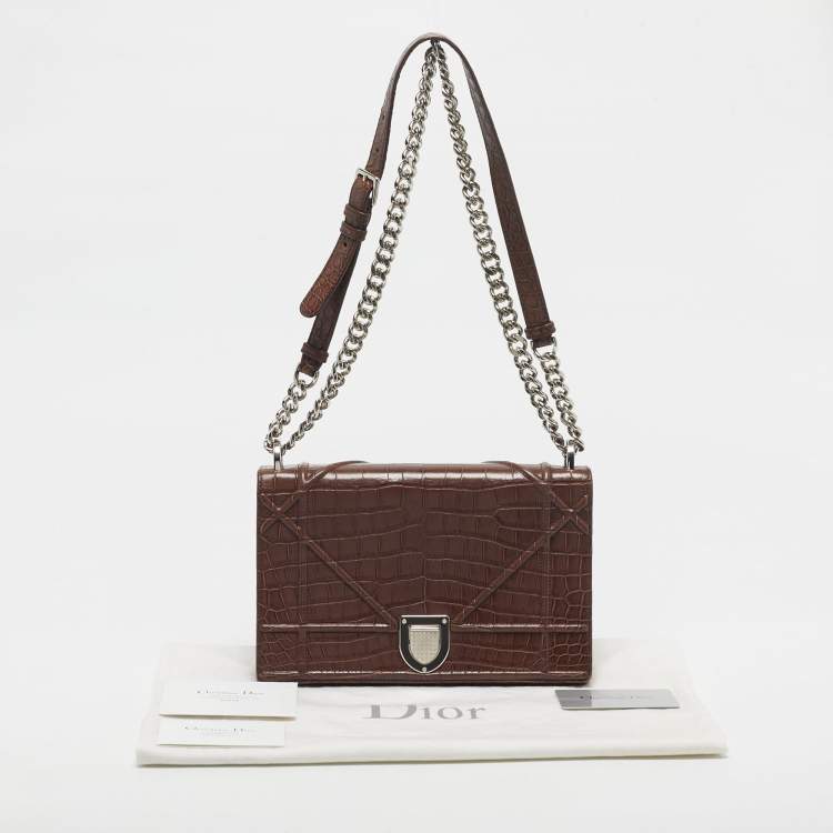 Pre Owned Dior Brown Crocodile Medium Diorama Shoulder Bag
