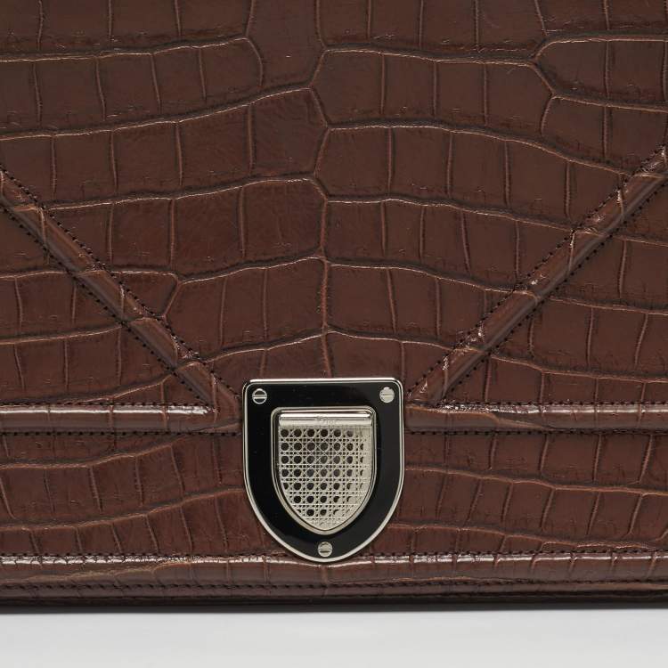 Pre Owned Dior Brown Crocodile Medium Diorama Shoulder Bag