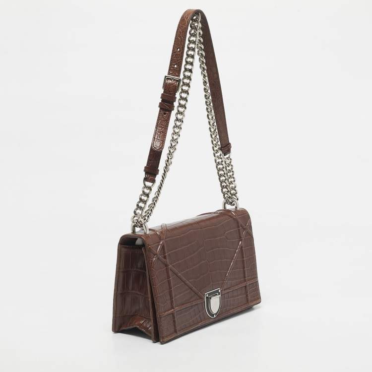Pre Owned Dior Brown Crocodile Medium Diorama Shoulder Bag