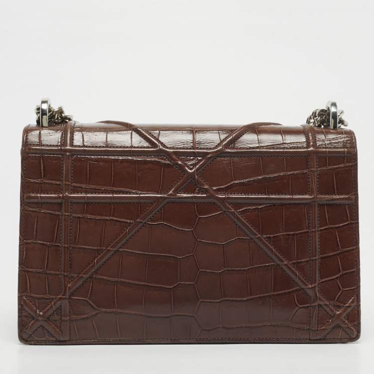 Pre Owned Dior Brown Crocodile Medium Diorama Shoulder Bag
