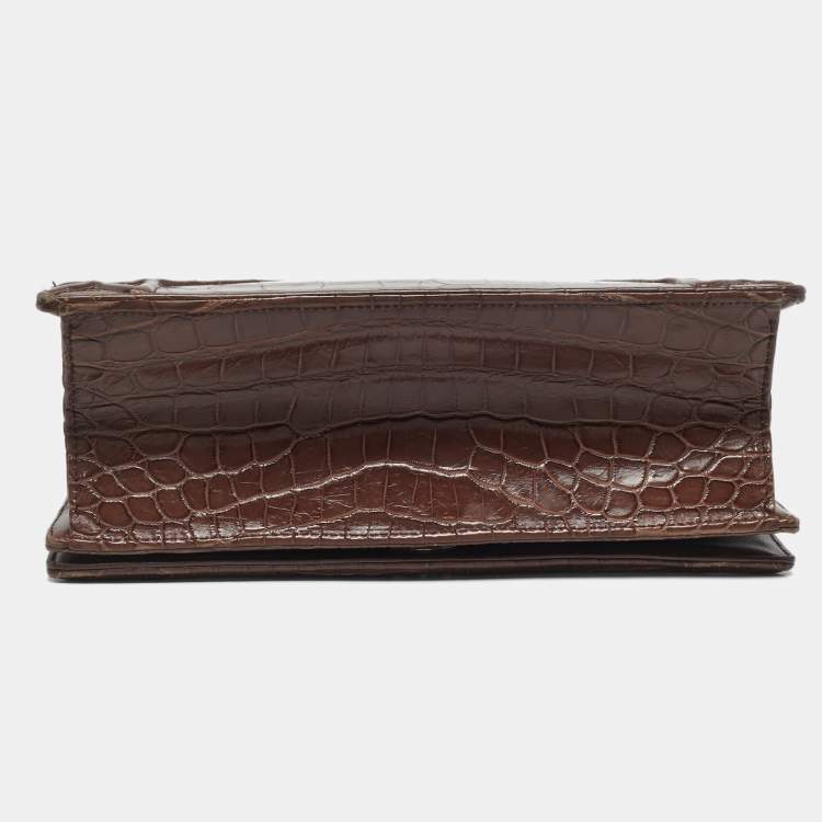 Pre Owned Dior Brown Crocodile Medium Diorama Shoulder Bag