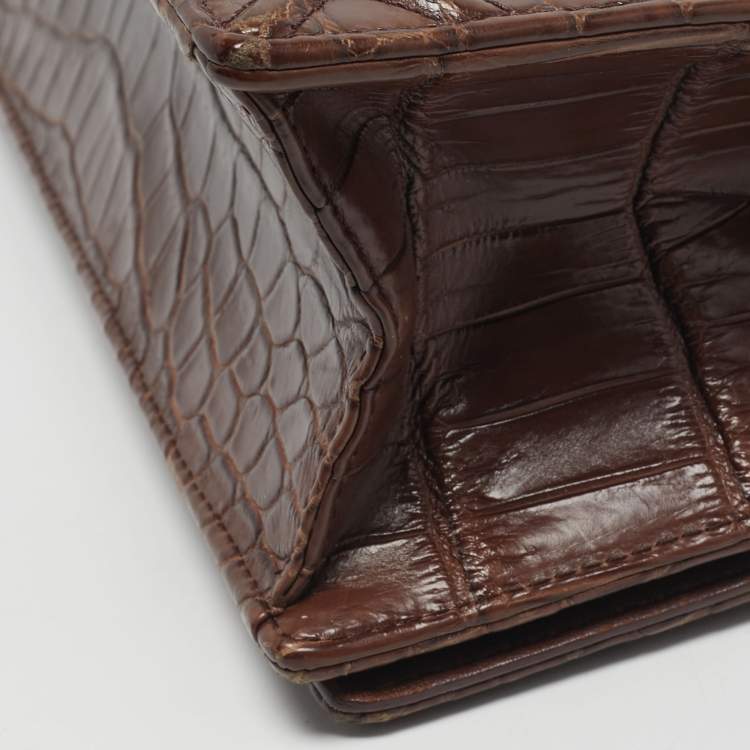 Pre Owned Dior Brown Crocodile Medium Diorama Shoulder Bag