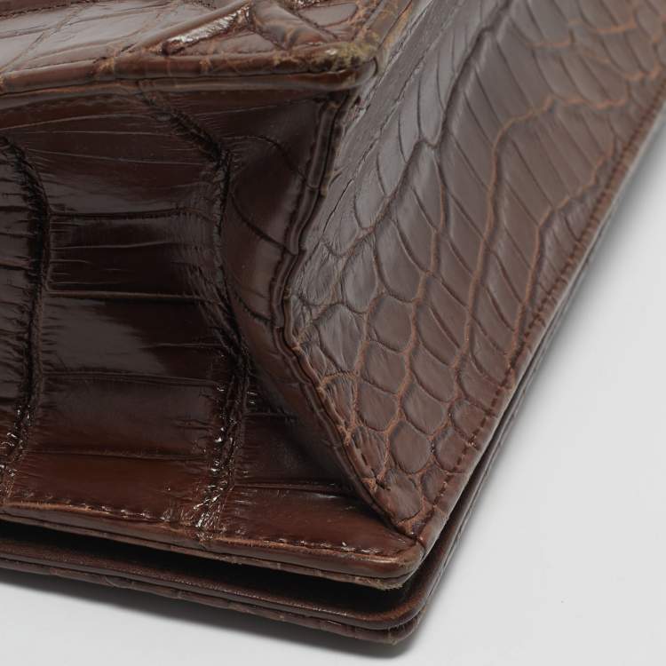 Pre Owned Dior Brown Crocodile Medium Diorama Shoulder Bag