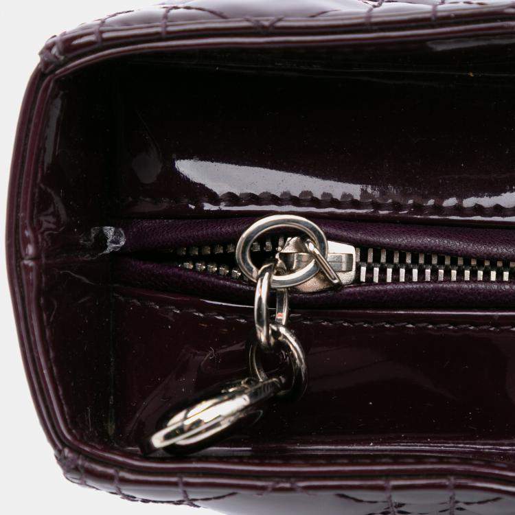Pre Owned Dior Lady Dior Large Purple Patent Cannage Leather Bag