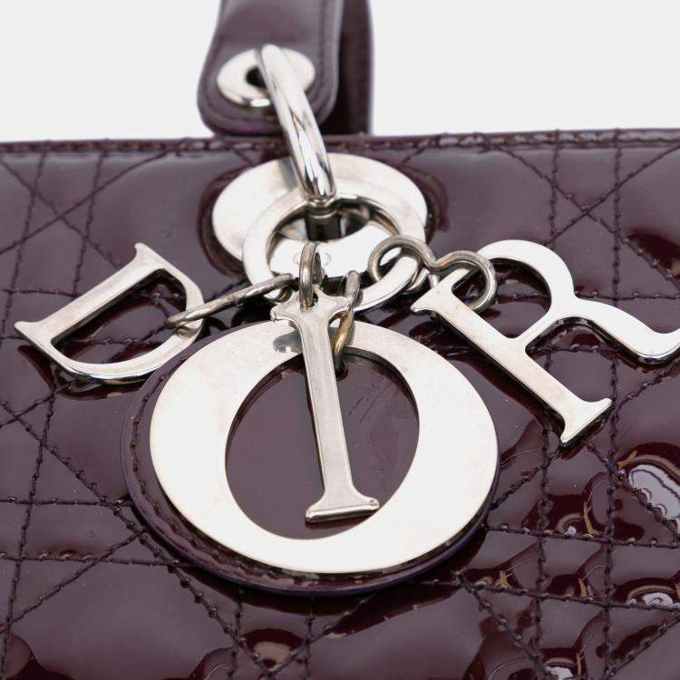 Pre Owned Dior Lady Dior Large Purple Patent Cannage Leather Bag