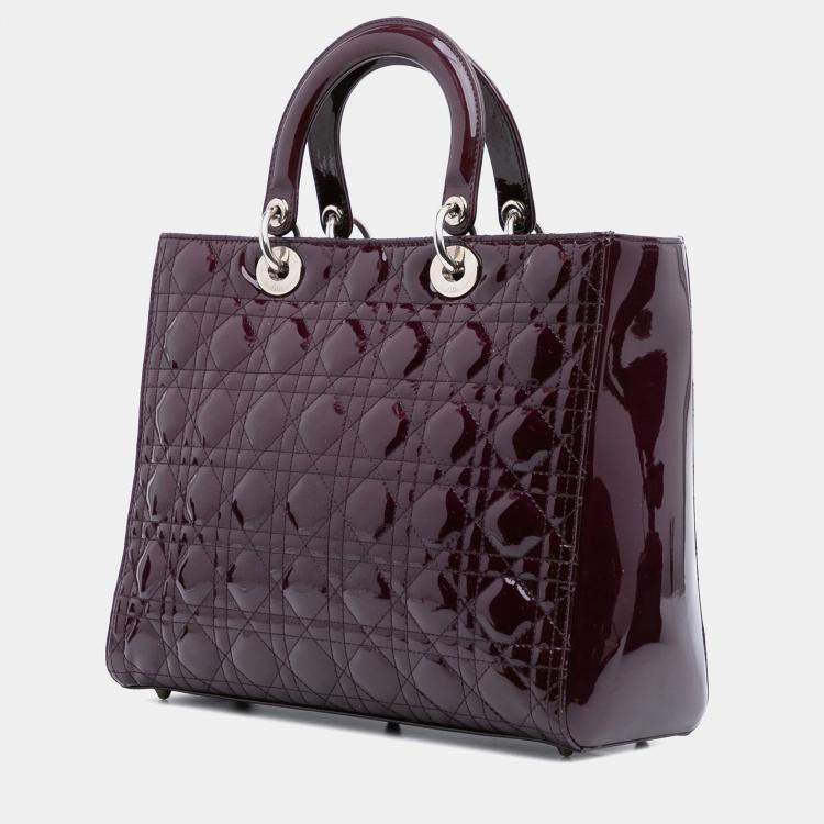 Pre Owned Dior Lady Dior Large Purple Patent Cannage Leather Bag