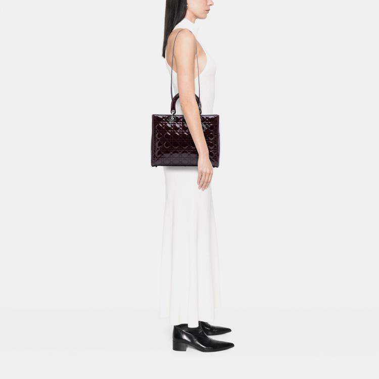 Pre Owned Dior Lady Dior Large Purple Patent Cannage Leather Bag