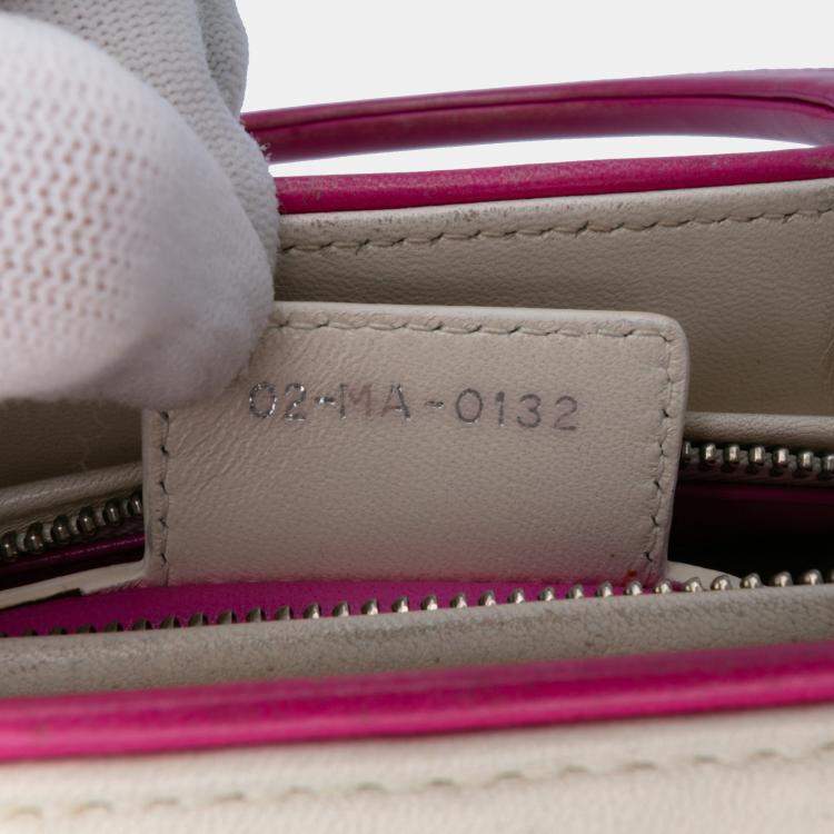Pre Owned Dior Lady Dior Medium Pink/White Lambskin Cannage Stitched Tote Bag