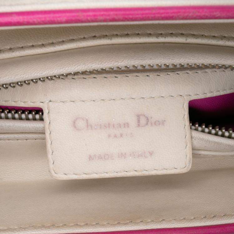 Pre Owned Dior Lady Dior Medium Pink/White Lambskin Cannage Stitched Tote Bag