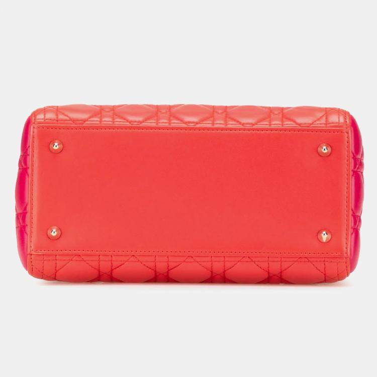 Pre Owned Dior Lady Dior Medium Red Lambskin Cannage Bag