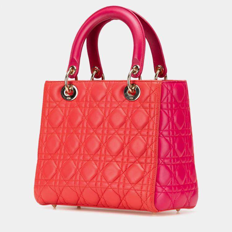 Pre Owned Dior Lady Dior Medium Red Lambskin Cannage Bag