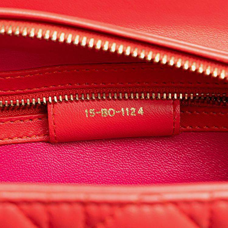 Pre Owned Dior Lady Dior Medium Red Lambskin Cannage Bag