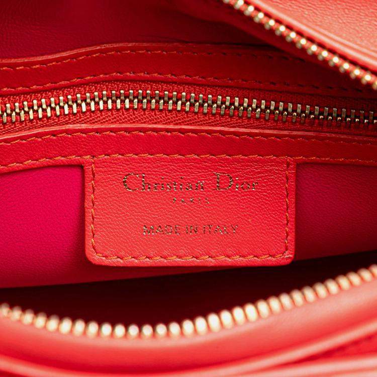 Pre Owned Dior Lady Dior Medium Red Lambskin Cannage Bag