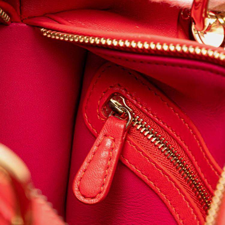Pre Owned Dior Lady Dior Medium Red Lambskin Cannage Bag